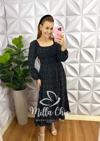 Vestido Viscolinho Lastex Manga Longa Mídi Carla - Cereja - Milla Chic
