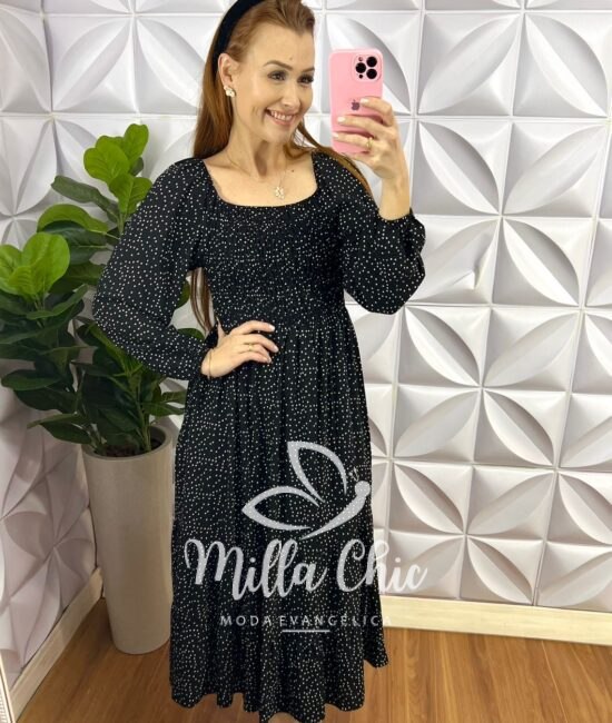 Vestido Viscolinho Lastex Manga Longa Mídi Carla - Cereja - Milla Chic