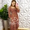 Vestido Viscolinho Lastex Manga Longa Mídi Carla - Cereja - Milla Chic