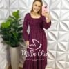 Vestido Viscolinho Lastex Manga Longa Mídi Carla - Cereja - Milla Chic
