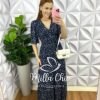 Vestido Viscolinho Longo Manga Raglan Estampado Ester - Azul - Milla Chic