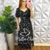 Vestido Viscolinho Mídi Estampado Sheila - Preto - Milla Chic