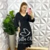 Vestido Viscolinho Mídi Manga Longa Estampado Sheila - Preto - Milla Chic