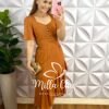 Vestido Viscose De Jaccar Mídi Botões Madre Perola Cassia - Capuchino - Milla Chic