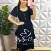 Vestido Viscose De Jaccar Mídi Botões Madre Perola Cassia - Preto - Milla Chic
