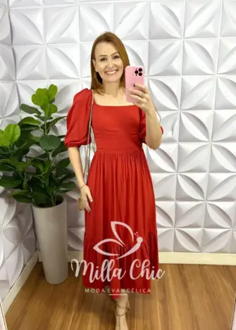 Vestido Viscolinho Mídi Evase Elisabeth - Terra Cota - Milla Chic