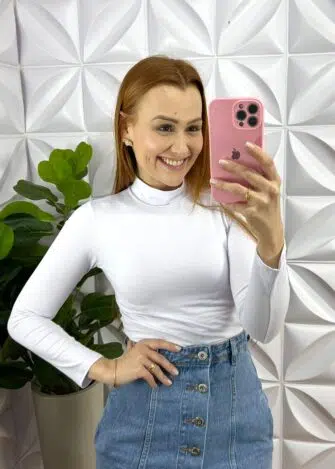 Blusa Cacharrel Viscolycra Gola Alta Baby - Branca - Milla Chic