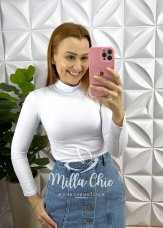 Blusa Cacharrel Viscolycra Gola Alta Baby - Branca - Milla Chic