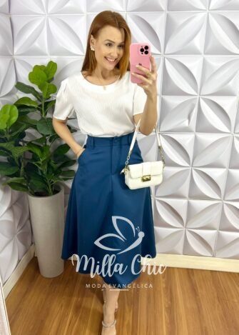 Blusa Cetim Manga Levemente Princesa Joana - Branca - Milla Chic