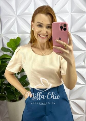 Blusa Cetim Manga Levemente Princesa Joana - Doce de Leite - Milla Chic