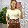 Blusa Crepe De Seda Com Gola Marcada Giordani - Areia - Milla Chic
