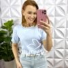 Blusa Crepe De Seda Com Gola Marcada Giordani - Azul - Milla Chic