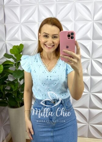 Blusa Laise Algodão Manga Babadinho Anastácia - Manteiga - Milla Chic