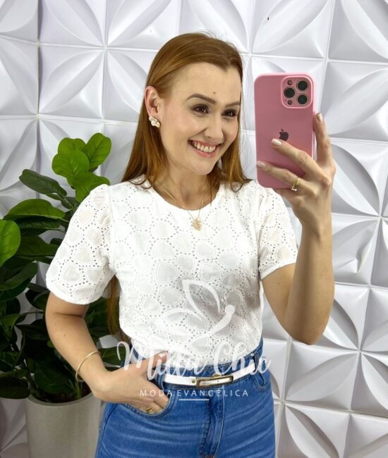 Blusa Lasie 100% Algodão Trabalhada De Coração Lorrayne - Branca - Milla Chic