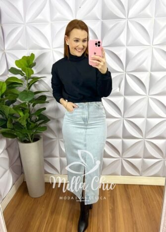 Blusa Moleton Flanelada Manga Longa Diane - Preta - Milla Chic