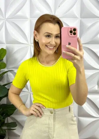 Blusa Trico Com Bordado De Pedraria Na Gola Liliana - Lima - Milla Chic