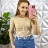 Blusa Trico Com Bordado De Pedraria Na Gola Liliana - Areia - Milla Chic
