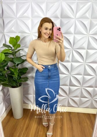 Blusa Trico Com Bordado De Pedraria Na Gola Liliana - Areia - Milla Chic