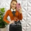 Blusa Tricot Modal Gola Com Laço Manga Longa Paty - Terra Cota - Milla Chic