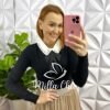 Blusa Tricot Modal Gola Com Laço Manga Longa Paty - Preta - Milla Chic