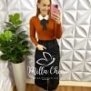 Blusa Tricot Modal Gola Com Laço Manga Longa Paty - Terra Cota - Milla Chic
