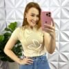 Blusa Tricot Modal Gola E Manga Marcada Lívia - Areia - Milla Chic