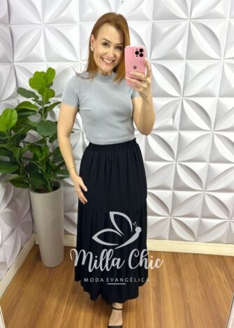 Blusa Tricot Modal Gola E Manga Marcada Lívia - Cinza - Milla Chic