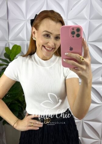 Blusa Tricot Modal Gola E Manga Marcada Lívia - Branca - Milla Chic