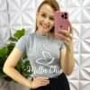 Blusa Tricot Modal Gola E Manga Marcada Lívia - Cinza - Milla Chic