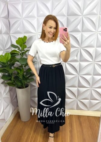 Blusa Tricot Modal Gola E Manga Marcada Lívia - Cinza - Milla Chic