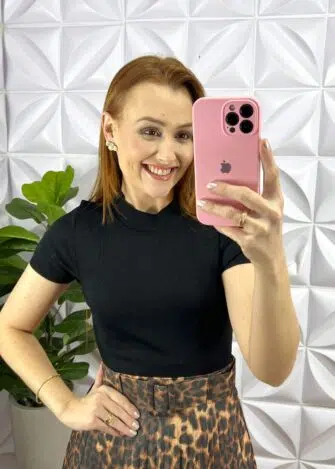 Blusa Tricot Modal Gola E Manga Marcada Lívia - Preta - Milla Chic