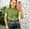 Blusa Tricot Modal Gola E Manga Marcada Lívia - Verde - Milla Chic