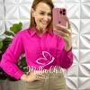 Camisa Cambraia de Linho Bordada Manga Longa Daria - Pink - Milla Chic