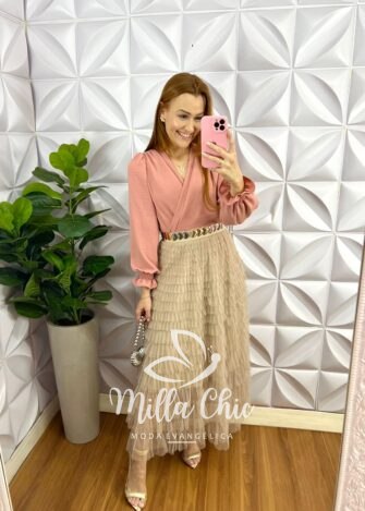 Camisa Envelope Dunna Manga Longa Elisangela - Rose - Milla Chic