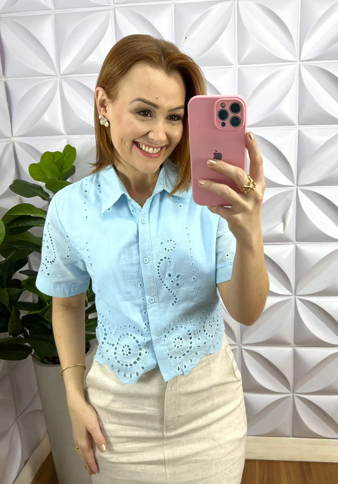 Camisa Laise 100% Algodão Estilo Cropped Vivian - Azul - Milla Chic