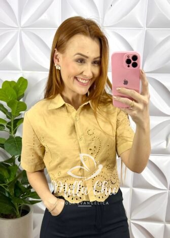 Camisa Laise 100% Algodão Estilo Cropped Vivian - Capuchino - Milla Chic