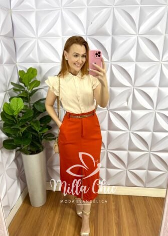 Camisa Laise 100% Algodão Manga Babadinho Giovane - Areia - Milla Chic