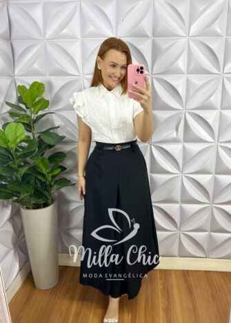 Camisa Laise 100% Algodão Manga Babadinho Giovane - Azul - Milla Chic