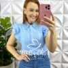 Camisa Laise 100% Algodão Manga Babadinho Giovane - Azul - Milla Chic