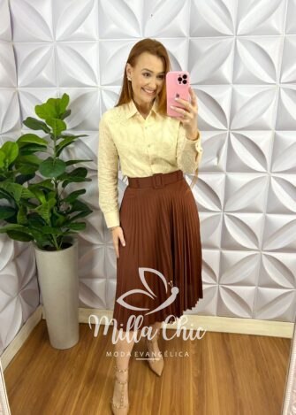 Camisa Lasie Manga Longa Forrada Gaby - Areia - Milla Chic
