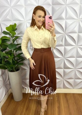 Camisa Lasie Manga Longa Forrada Gaby - Areia - Milla Chic