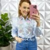 Camisa Tricoline De Algodão Listrada Com Bordados Colorido Milão - Azul - Milla Chic