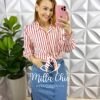 Camisa Viscolinho Listrada Com Lurex Mídi Amélia - Branca - Milla Chic