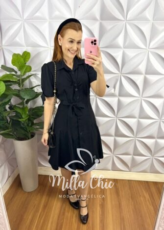 Chemise Linhocel Com Camisolinha e Cinto Faixa Caroline - Preto - Milla Chic