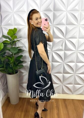 Milla Chic - millachic com br conjunto couro laise camisa e saia midi liriane preto 2 Conjunto Couro Laíse Camisa e Saia Mídi Liriane - Preto - Milla Chic