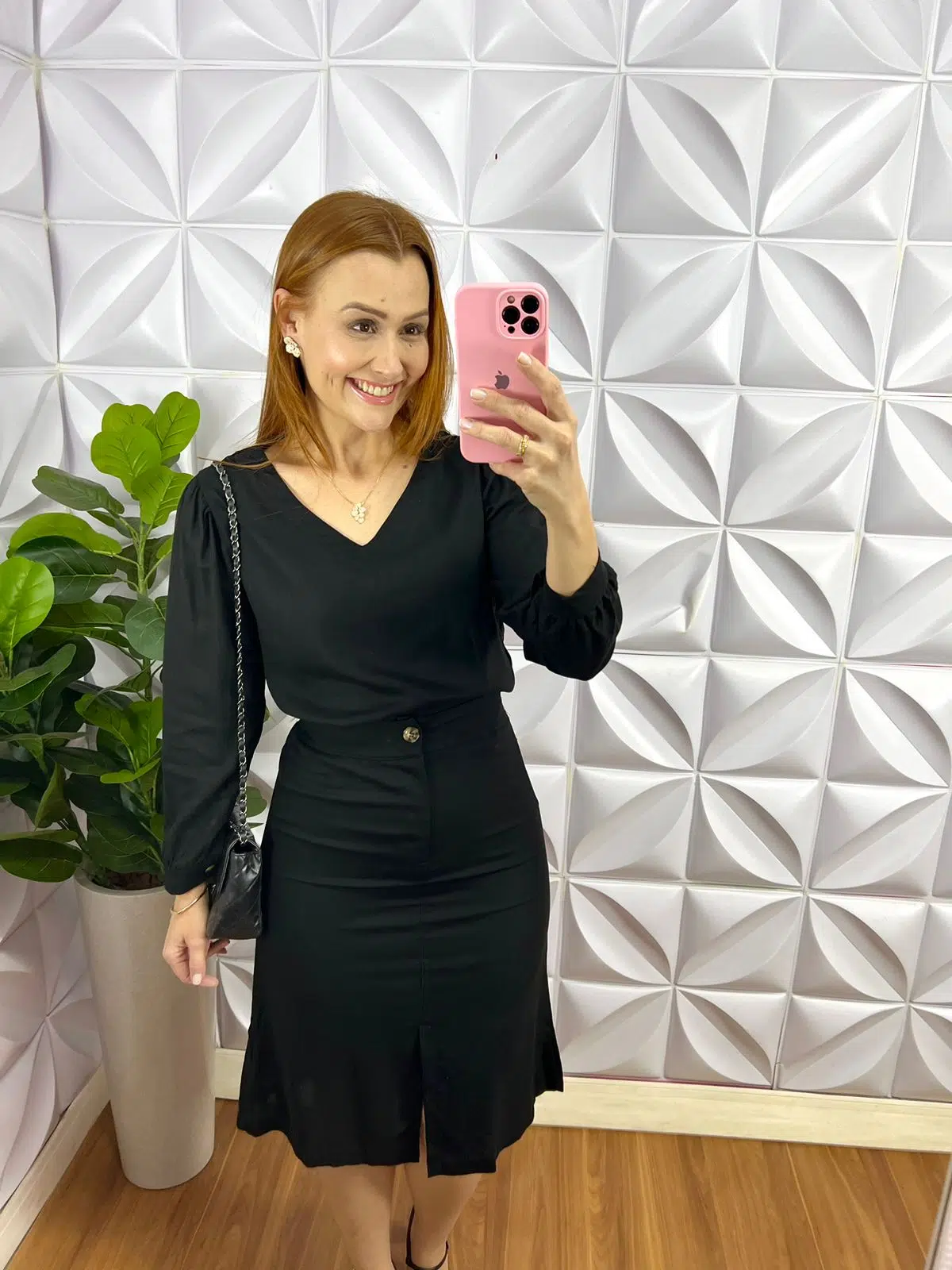 Conjunto Linho Blusa Manga Longa Saia Com Fenda Sarah - Preto - Milla Chic