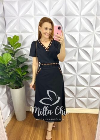 Milla Chic - millachic com br conjunto linho com detalhe em vies midi kelita preto Conjunto Linho Com Detalhe Em Viés Mídi kelita - Preto - Milla Chic