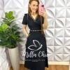 Conjunto Linho Com Detalhe Em Viés Mídi kelita - Preto - Milla Chic