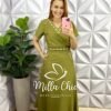 Conjunto Linho Com Detalhe Em Viés Mídi kelita - Verde - Milla Chic