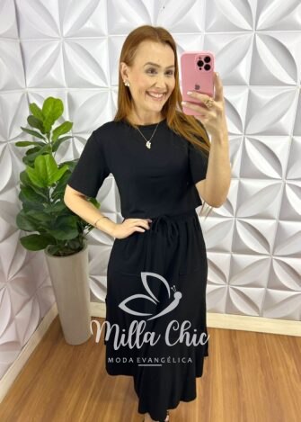 Conjunto Moletinho Saia Longuete Com Bolso Fabiola - Preto - Milla Chic
